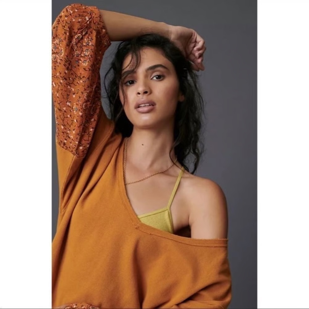 By Anthropologie Annette Top with Floral Bubble Sleeves